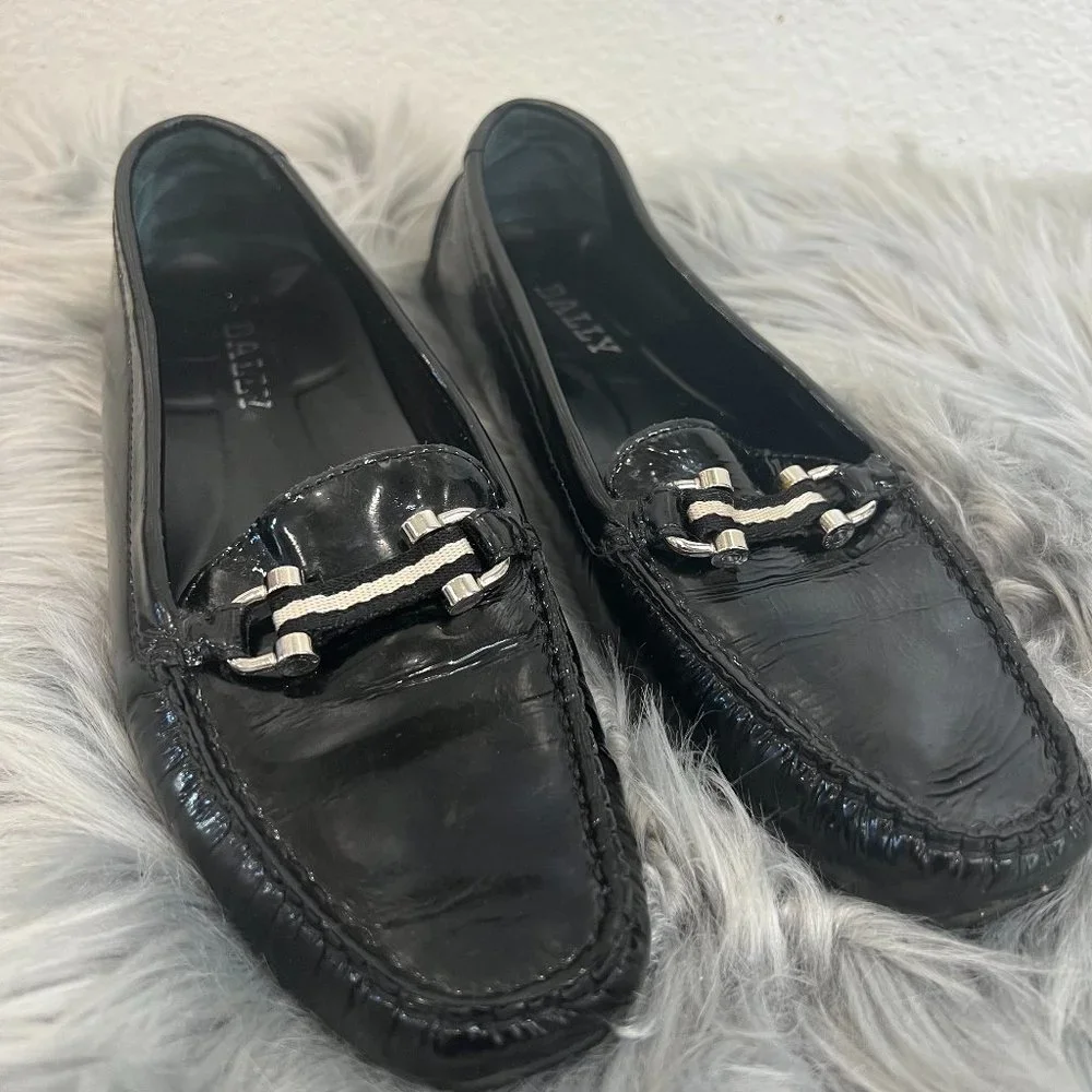 BALLY BLACK Womens Loafers Signature Striped Ribbon Horsebit Loafers Sz‎ US 6